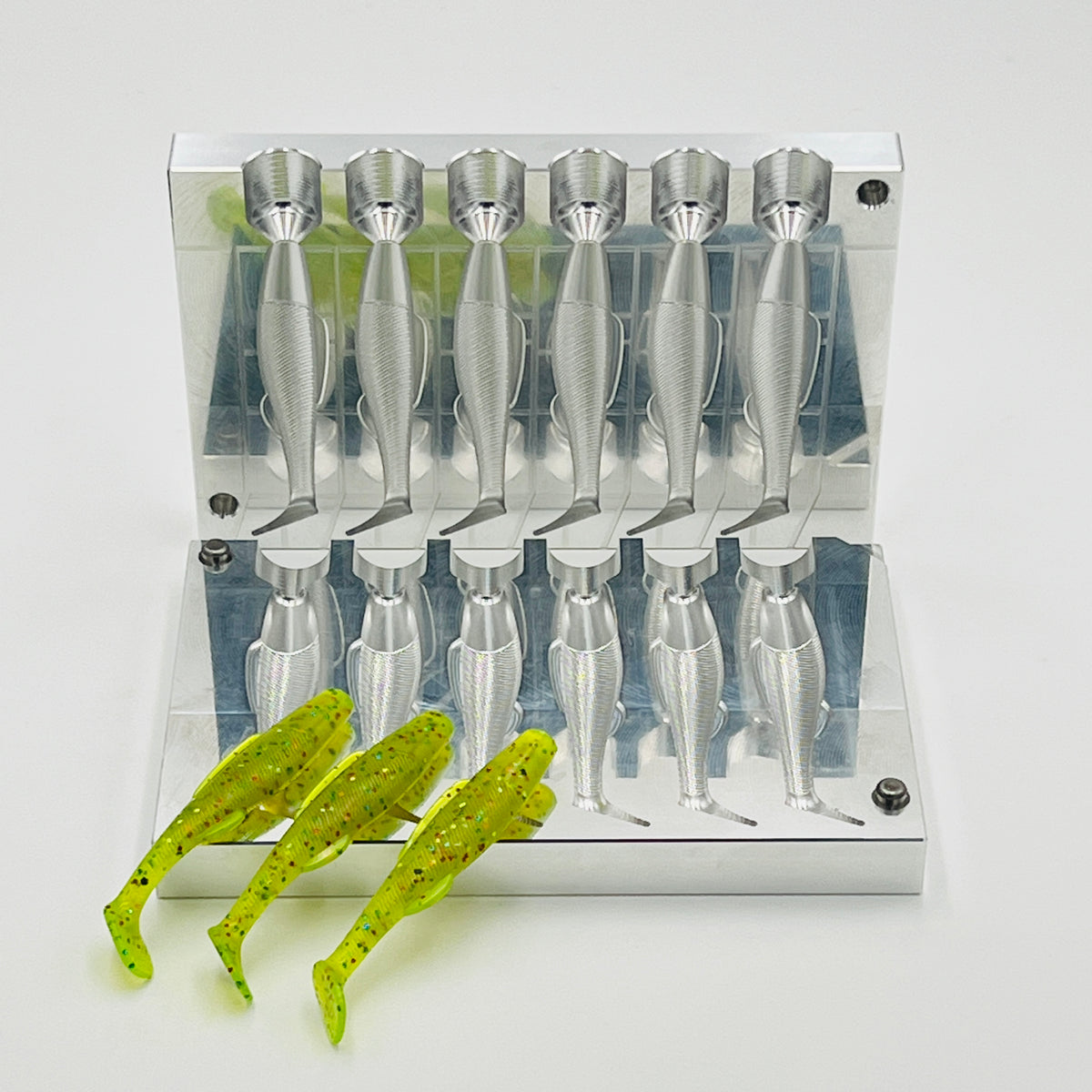 fish lure moulds Smedioks Soft Plastic Injection Mold, 3-Cavity Yamamoto Stretch 40 Grub Add colors 3 Inch Inshore Paddle Tail