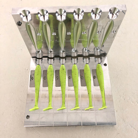 4 Inch Slick Swim Paddle Tail Swimbait (with Hook slots)- 6 Cavity Top Shoot soft plastic bait mold by Epic Bait Molds