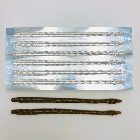7 Inch Open Pour Finesse Worm Mold - 6 Cavity soft plastic bait mold by Epic Bait Molds