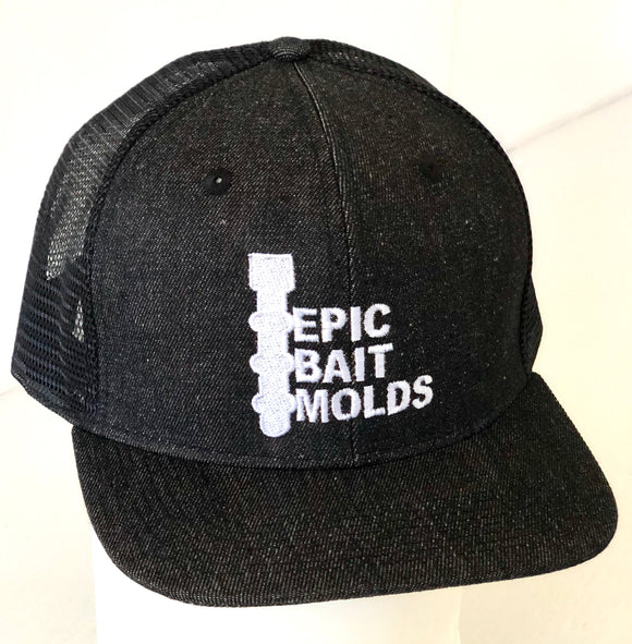 Epic Bait Molds Snapback Flatbill: Black Denim / Black Mesh